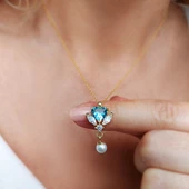 Vaoov 925 Ayar Gümüş Mavi Kalp Taşlı Kolye thumbnail 4