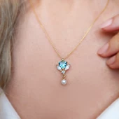 Vaoov 925 Ayar Gümüş Mavi Kalp Taşlı Kolye thumbnail 5