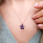 Vaoov 925 Ayar Gümüş Mor Menekşe Kolye thumbnail 3