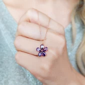 Vaoov 925 Ayar Gümüş Mor Menekşe Kolye thumbnail 1