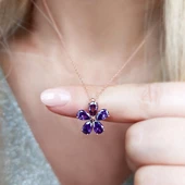 Vaoov 925 Ayar Gümüş Mor Menekşe Kolye thumbnail 4