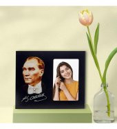 Kişiye Özel Fotoğraf Baskılı Atatürk Tasarım Ahşap Çerçeve Arkadaşa Hediye - 1