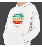 Sevgililer Gününe Özel Live Laughe Love Temalı Kapşonlu Beyaz Unisex Sweatshirt HK2524 - 1