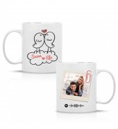 Kişiye Özel İsim, Foto ve Spotify Müzik Kodu Baskılı Mutlu Kuşlar Temalı Sevgili Kupa HK2512 - 1