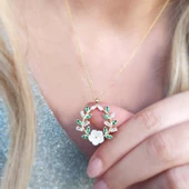 Vaoov 925 Ayar Gümüş Yeşil Taşlı Sedef Çiçek Kolye thumbnail 1