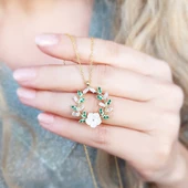 Vaoov 925 Ayar Gümüş Yeşil Taşlı Sedef Çiçek Kolye thumbnail 3