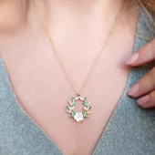 Vaoov 925 Ayar Gümüş Yeşil Taşlı Sedef Çiçek Kolye thumbnail 4