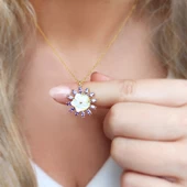 Vaoov 925 Ayar Gümüş Mor Taşlı Çiçek Kolye thumbnail 1