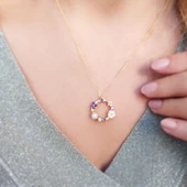 Vaoov 925 Ayar Gümüş Lacivert Taşlı İncili Çiçek Kolye thumbnail 4