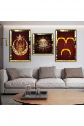 OSMANLI TUĞRASI AYNALI GOLD PLEKSİ ÇERÇEVELİ MDF TABLO VE SAAT SETİ - 1