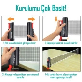 Masa Tenisi Filesi Raket Top Seti 6lı Otomatik Gerdirme Mekanizmalı Tüm Masalara Uyumlu Pinpon Ağı - 5