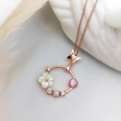 Vaoov 925 Ayar Gümüş Sedef Çiçekli Taşlı Kelebek Kolye thumbnail 2