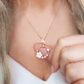 Vaoov 925 Ayar Gümüş Sedef Çiçekli Taşlı Kelebek Kolye thumbnail 4