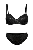 Alışveriş Meydanı Kadın Siyah Puantiyeli Dantelli Destekli Dolgulu Sütyen ve Külot Takımı - 1