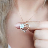 Vaoov 925 Ayar Gümüş Sedef Çiçekli Kalp Kolye thumbnail 4