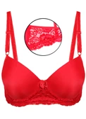 Alışveriş Meydanı Kadın Kırmızı Dantelli Destekli Dolgulu Balenli Sütyen - 1