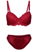 Alışveriş Meydanı Kadın Bordo Dantelli Desteksiz Dolgusuz Sütyen ve Külot Takımı - 1