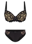 Alışveriş Meydanı Kadın Siyah Ten Dantelli Destekli Dolgulu Sütyen ve Külot Takımı thumbnail 1