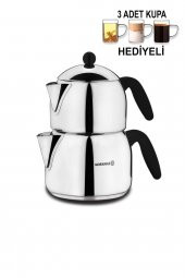 Korkmaz Orbit Midi Çaydanlık Takımı 3 Adet Cam Kupa Hediyeli - 1