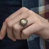 Çift Taraflı Mineli İsimli 925 Gümüş Erkek Yüzük - 7