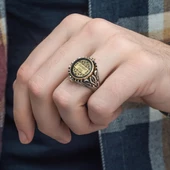 Çift Taraflı Mineli İsimli 925 Gümüş Erkek Yüzük - 8