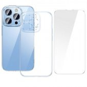 Baseus 14 Pro 6.1 0.3MM Silikon Kılıf ve Full Kaplama Kırılmaz Ekran Koruyucu, Aleofobik Nano Kılıf - 1
