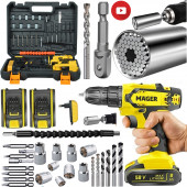 Mager Alman Darbeli Metal Şanzıman 58 Watt 8 Ah Li-Ion Bataryalı Çift Akülü Şarjlı Matkap Gator Grip 2 li Soket - 1