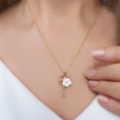 Vaoov 925 Ayar Gümüş Sedef Çiçekli Anahtar Kolye thumbnail 2