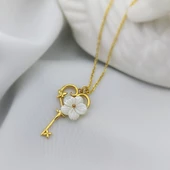 Vaoov 925 Ayar Gümüş Sedef Çiçekli Anahtar Kolye thumbnail 3