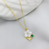 Vaoov 925 Ayar Gümüş Yeşil Taşlı Çiçekli Bayan Kolye thumbnail 2