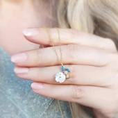 Vaoov 925 Ayar Gümüş Mavi Taşlı Çiçek Kolye thumbnail 2