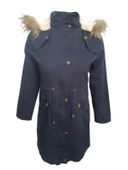 Konica 01897 Kadın Keten İçi Kürklü Kapüşonlu Kaban thumbnail 2