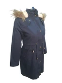 Konica 01897 Kadın Keten İçi Kürklü Kapüşonlu Kaban thumbnail 1