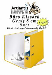 Büro Klasörü Sarı Geniş 5 Adet Plastik Geniş Sarı Klasör Halkalı Paslanmaz Çelik Klipsli 5 Adet - 1