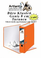 Büro Klasörü Turuncu Geniş 5 Adet Plastik Geniş Turuncu Klasör Halkalı Paslanmaz Çelik Klipsli 5 Adet - 1