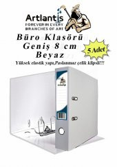 Büro Klasörü Beyaz Geniş 5 Adet Plastik Geniş Beyaz Klasör Halkalı Paslanmaz Çelik Klipsli 5 Adet - 1