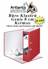 Büro Klasörü Kırmızı Geniş 10 Adet Plastik Geniş Kırmızı Klasör Halkalı Paslanmaz Çelik Klipsli 10 Adet - 1