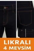 Erkek Likralı Dar Kesim Kot Pantolon – 4 Mevsim, Tütün Rengi İplik Dikişli, Rahat Esnek Denim thumbnail 3