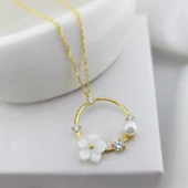 Vaoov 925 Ayar Gümüş İncili Çiçek Hediye Kolye thumbnail 1