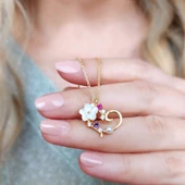 Vaoov 925 Ayar Gümüş Çiçekli Kalp Hediye Kolye thumbnail 1