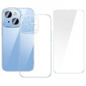 Baseus iPhone 14 6.1 0.3MM Silikon Kılıf ve Full Kaplama Kırılmaz Ekran Koruyucu, Aleofobik Kılıf - 1