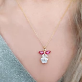 925 Ayar Gümüş Kadın Kırmızı Taşlı Çiçek Kolye thumbnail 3