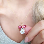 925 Ayar Gümüş Kadın Kırmızı Taşlı Çiçek Kolye thumbnail 4