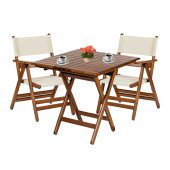 Marmaris Ahşap Bahçe Balkon Takımı: 60x60 Masa + 2 PVC Kumaşlı Sandalye Katlanır Set - 1