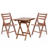 İspanya Atina Katlanır Ahşap Bahçe Balkon Takımı -60x60 Masa + 2 Sandalye Set - 2