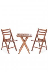 İspanya Atina Katlanır Ahşap Bahçe Balkon Takımı -60x60 Masa + 2 Sandalye Set - 3