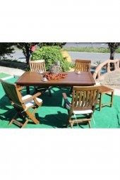 Muğla Bahçe Takımı: 80x120 Masa + 4 Katlanır Sandalye -Ahşap Set - 1