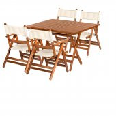 Atina Ahşap Bahçe Balkon Takımı: 70x120 Masa + 4 Minderli Sandalye Katlanır Set - 2