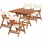 Atina Minderli Katlanır Ahşap Bahçe Balkon Takımı - 80x140 Masa + 4 Sandalye Set - 2