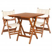 Atina Minderli Katlanır Ahşap Bahçe Balkon Takımı - 80x80 Masa + 2 Sandalye Set - 2